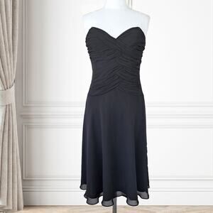 WHITE HOUSE BLACK MARKET Chiffon Sweetheart Strapless Midi Dress Sz 8 Party LBD